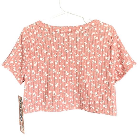 NWT Kensie Girls Floral Ribbed Button Up Short Sleeve Blouse - Picture 2 of 5